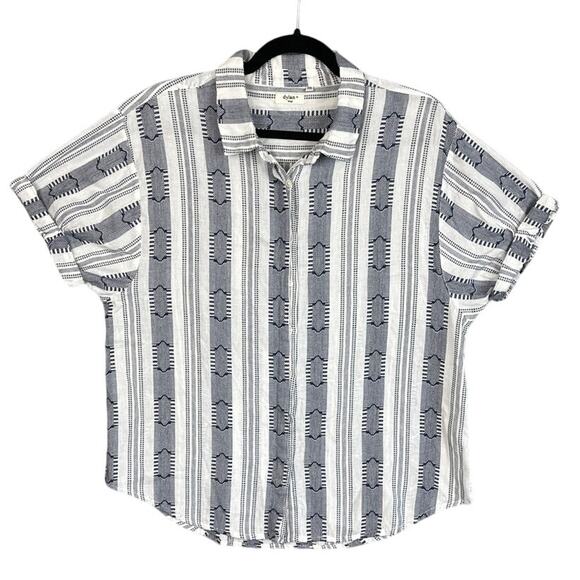 Dylan Western Print Camp Shirt Blue White Boho Retro  Size L Anthropologie Style - Picture 1 of 8